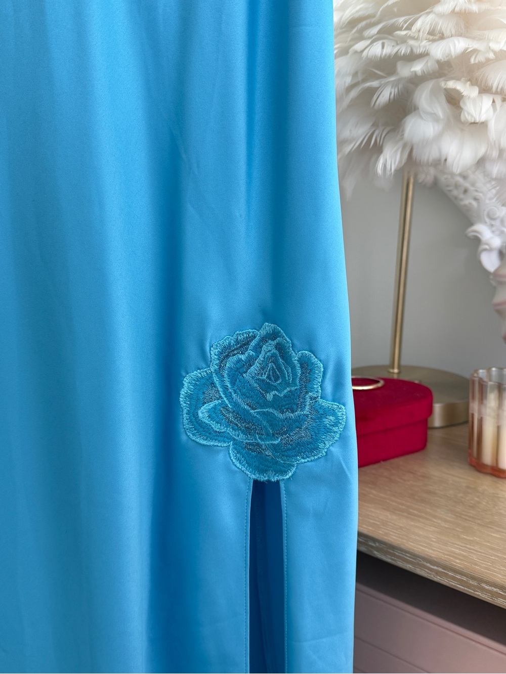 Vintage Y2k La Senza Blue Slip Nightgown with Floral Appliqué - Picture 4 of 13